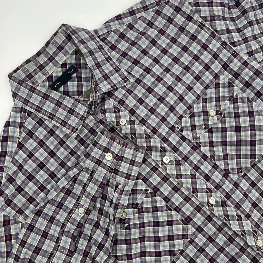 Banana Republic Purple Mens Plaid Button Up Shirt Size Large 16-16 1/2